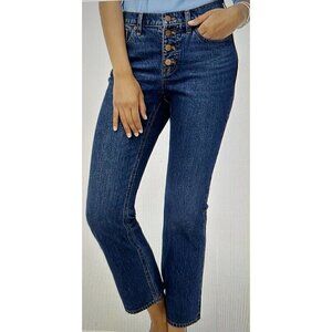 J. Crew Mid Rise Flare Crop Button Fly Dark Wash Signature Stretch Jeans Sz 34